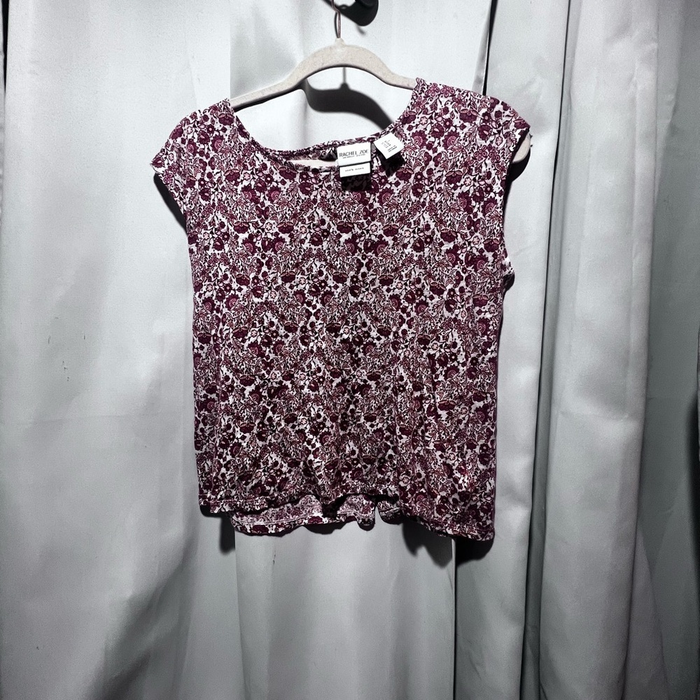 Rachel Zoe 100% Linen Floral Blouse Medium Burgundy Button Back Top - Picture 3 of 7